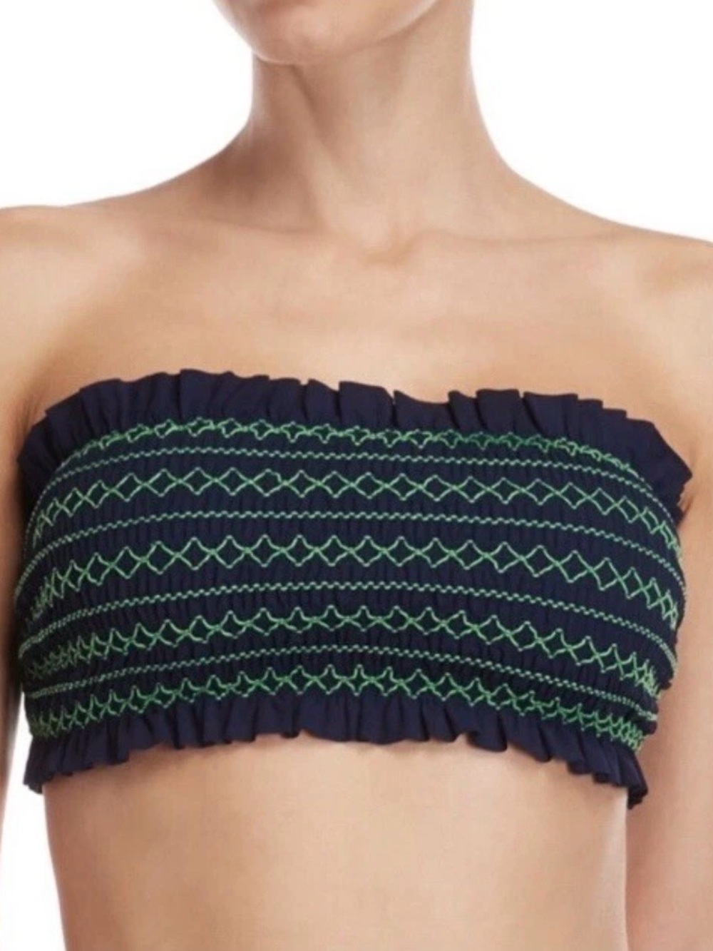 Tory Burch Navy Bandeau Bikini with Green Embroidered Detail - Picture 4 of 9